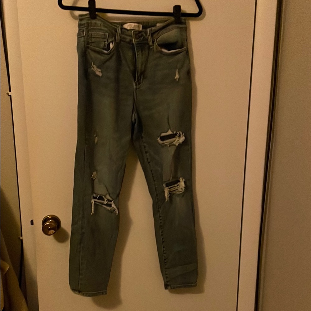 Judy Blue Green Skinny Jeans with Modern Distressing